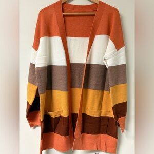 Striped Open Front Cardigan